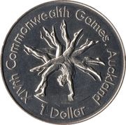 1 Dollar - Elizabeth II 3rd Portrait; Gymnast, New Zealand, 1989 reverse image