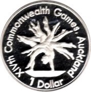 1 Dollar - Elizabeth II 3rd Portrait; Gymnast, Silver Proof, New Zealand, 1989 reverse image