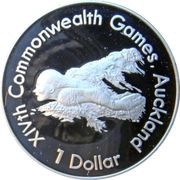 1 Dollar - Elizabeth II 3rd Portrait; Swimmer, Silver Proof, New Zealand, 1989 reverse image