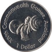 1 Dollar - Elizabeth II 3rd Portrait; Weightlifter, New Zealand, 1989 reverse image