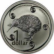 1 Dollar - Elizabeth II 4th Portrait; Little Spotted Kiwi, New Zealand, 2004 reverse image