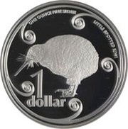 1 Dollar - Elizabeth II 4th Portrait; Little Spotted Kiwi, Silver Proof, New Zealand, 2004 reverse image