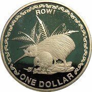1 Dollar - Elizabeth II 4th Portrait; Rowi Kiwi, New Zealand, 2005 reverse image