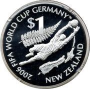 1 Dollar - Elizabeth II 4th Portrait; FIFA, Silver Proof, New Zealand, 2006 reverse image