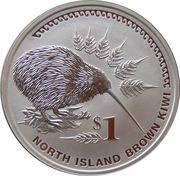1 Dollar - Elizabeth II 4th Portrait; North Island Brown Kiwi, New Zealand, 2006 reverse image