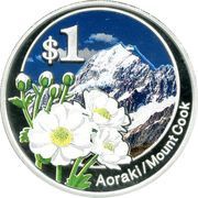 1 Dollar - Elizabeth II 4th Portrait; Aoraki, New Zealand, 2007 reverse image