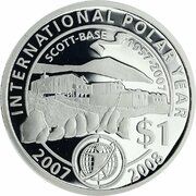 1 Dollar - Elizabeth II 4th Portrait; International Polar Year, Silver Proof, New Zealand, 2007 reverse image