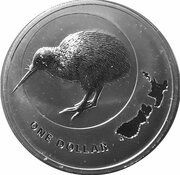 1 Dollar - Elizabeth II 4th portrait; Kiwi, New Zealand, 2009 reverse image