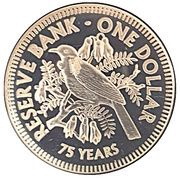 1 Dollar - Elizabeth II 4th Portrait; Reserve Bank of New Zealand, New Zealand, 2009 reverse image