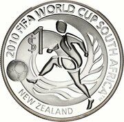 1 Dollar - Elizabeth II 4th Portrait; 2010 FIFA World Cup, New Zealand, 2009 reverse image