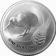 1 Dollar - Elizabeth II 4th portrait; Kiwi, New Zealand, 2011 reverse image