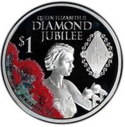 1 Dollar - Elizabeth II 4th Portrait - Elizabeth II, 60th Anniversary of reign, New Zealand, 2012 reverse image