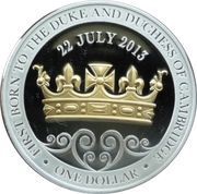 1 Dollar - Elizabeth II 4th Portrait; Birth of Prince George, New Zealand, 2013 reverse image