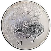 1 Dollar - Elizabeth II 4th Portrait; Tane Mahuta/Kiwi, New Zealand, 2013 reverse image