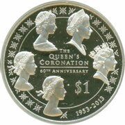 1 Dollar - Elizabeth II 4th portrait; The Queen's Coronation 60th Anniversary, New Zealand, 2013 reverse image