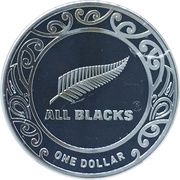 1 Dollar - Elizabeth II 4th Portrait; All Blacks; Silver Proof, New Zealand, 2019 reverse image