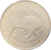 1 Dollar - Elizabeth II 4th Portrait; Brown Kiwi, New Zealand, 2019 reverse image