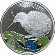 1 Dollar - Elizabeth II 4th Portrait; Apteryx Rowi Kiwi, coloured, New Zealand, 2020 reverse image