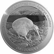 1 Dollar - Charles III 1st Portrait - Great Spotted Kiwi; Silver BU, New Zealand, 2024 reverse image
