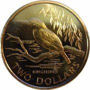 2 Dollars - Elizabeth II 3rd Portrait; Sacred Kingfisher, New Zealand, 1993 reverse image