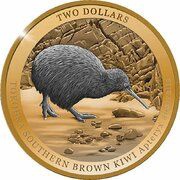 2 Dollars - Elizabeth II Posthumous; 4th Portrait - Tokoeka Kiwi; Silver Proof reverse image