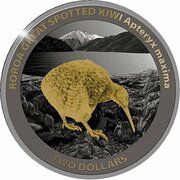 2 Dollars - Charles III 1st Portrait - Great Spotted Kiwi; Silver Proof, New Zealand, 2024 reverse image
