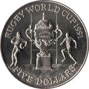 5 Dollars - Elizabeth II 3rd Portrait; Rugby World Cup reverse image