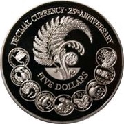 5 Dollars - Elizabeth II 3rd Portrait; Decimal Currency, Silver Proof, New Zealand, 1992 reverse image