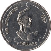 5 Dollars - Elizabeth II 3rd Portrait; Kupe, New Zealand, 1992 reverse image