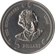 5 Dollars - Elizabeth II 3rd Portrait; Captain Cook reverse image
