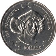 5 Dollars - Elizabeth II 3rd Portrait; Christopher Columbus reverse image