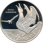 5 Dollars - Elizabeth II 3rd Portrait; Royal Albatross, Silver Proof, New Zealand, 1998 reverse image