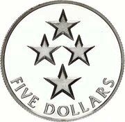 5 Dollars - Elizabeth II 3rd Portrait; Four Stars, Silver Proof, New Zealand, 1998 reverse image