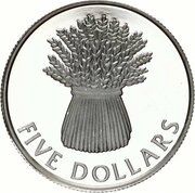 5 Dollars - Elizabeth II 3rd Portrait; Wheat sheaf, Silver Proof, New Zealand, 1998 reverse image