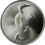 5 Dollars - Elizabeth II 4th Portrait; Pied Cormorant, New Zealand, 2000 reverse image