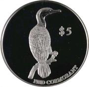 5 Dollars - Elizabeth II 4th Portrait; Pied Cormorant, Silver Proof, New Zealand, 2000 reverse image