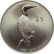 5 Dollars - Elizabeth II 4th Portrait; Pied Cormorant, Mule, New Zealand, 2000 reverse image