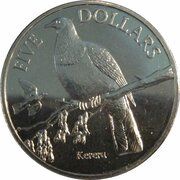 5 Dollars - Elizabeth II 4th Portrait; Kereru, New Zealand, 2001 reverse image