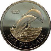 5 Dollars - Elizabeth II 4th Portrait; Hector's Dolphin, New Zealand, 2002 reverse image