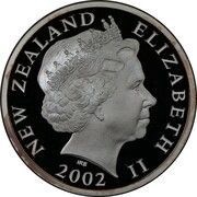 5 Dollars - Elizabeth II 4th Portrait - Hector's Dolphin; Silver Proof, New Zealand, 2002 obverse image