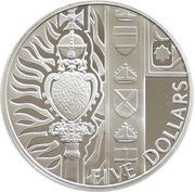 5 Dollars - Elizabeth II 4th Portrait; Royal Sceptre, Silver Proof, New Zealand, 2002 reverse image