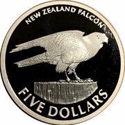 5 Dollars - Elizabeth II 4th Portrait; New Zealand Falcon; Silver Proof, New Zealand, 2006 reverse image