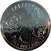 5 Dollars - Elizabeth II 4th Portrait; Kakapo, New Zealand, 2009 reverse image