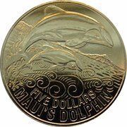 5 Dollars - Elizabeth II 4th Portrait; Maui's Dolphin, New Zealand, 2010 reverse image