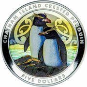 5 Dollars - Elizabeth II 4th Portrait; Chatham Island Crested Penguin, New Zealand, 2020 reverse image