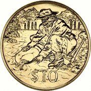 10 Dollars - Elizabeth II 3rd Portrait; Gold Prospector, New Zealand, 1995 reverse image