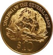 10 Dollars - Elizabeth II 3rd Portrait; Sinking of the General Grant, New Zealand, 1996 reverse image