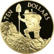 10 Dollars - Elizabeth II 3rd Portrait; Gabriel's Gully, Gold Proof, New Zealand, 1997 reverse image