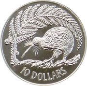 10 Dollars - Elizabeth II 3rd Portrait; Kiwi, New Zealand, 1998 reverse image