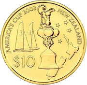 10 Dollars - Elizabeth II 4th Portrait; America's Cup reverse image